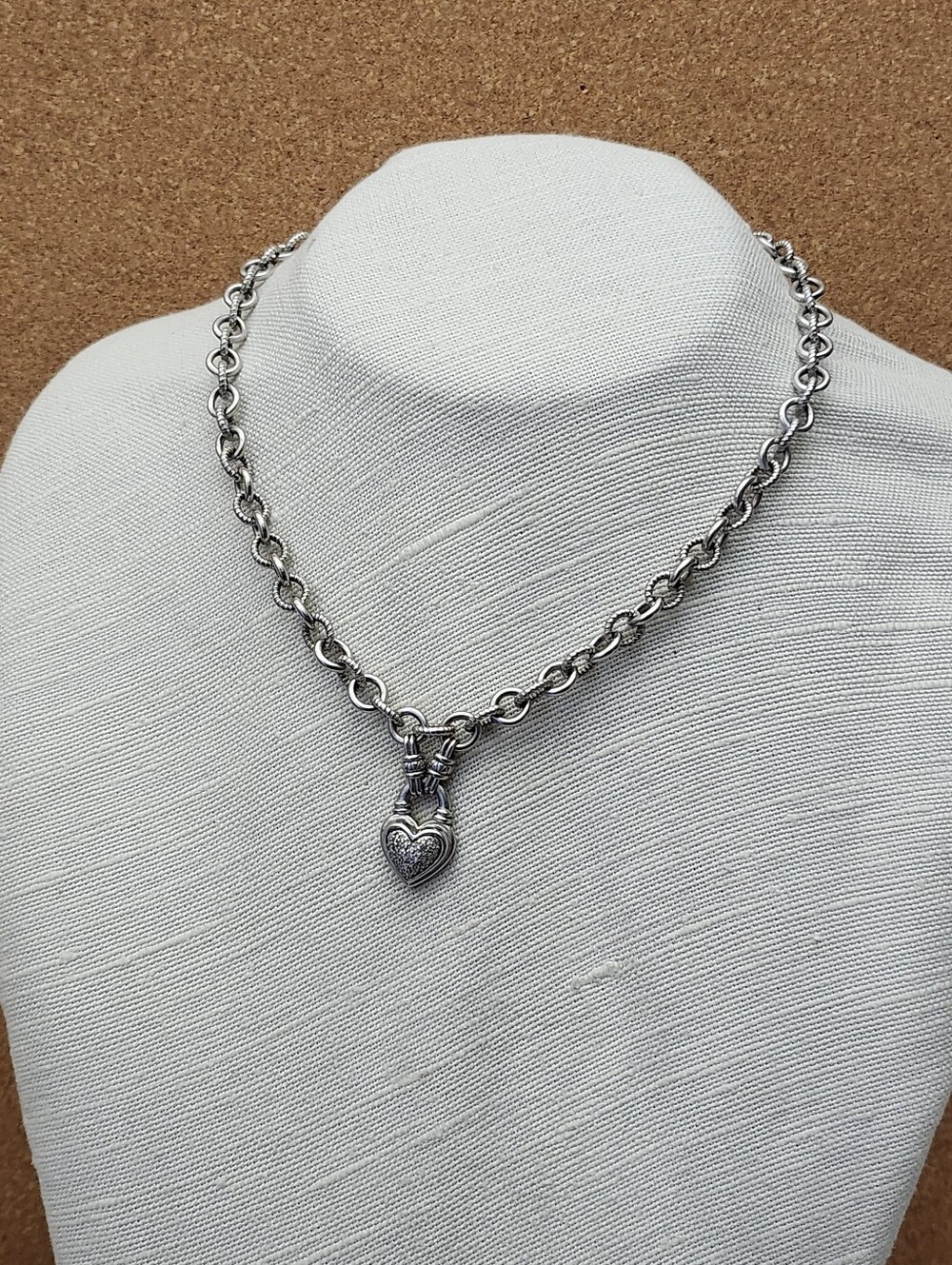 Sterling Silver Pavé Heart Lock Pendant Necklace